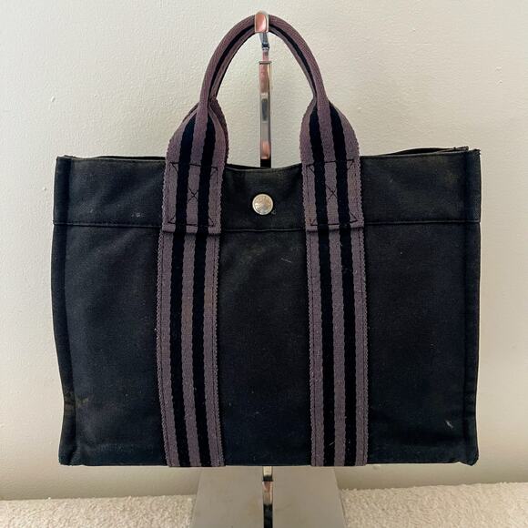 Hermes Black / Gray Canvas Fourre Tout PM Tote Bag - Picture 1 of 11